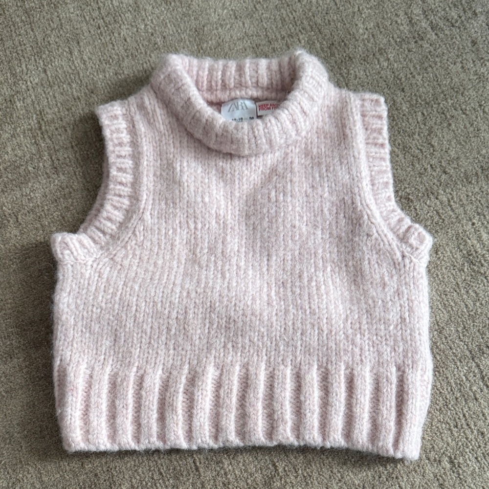 Zara chunky Pink Knit Sleeveless Sweater Vest 12-18M